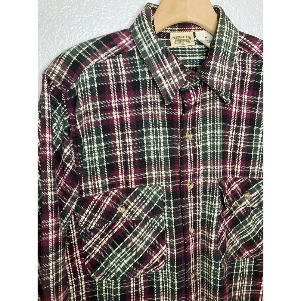 Five Brother Plaid Flannel M Cabincore Gorpcore Button Up Shirt Heavyweight Mens - Picture 4 of 8